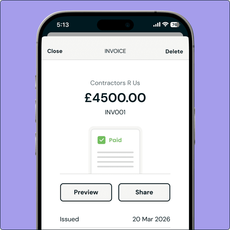 Zempler Bank app invoicing screen